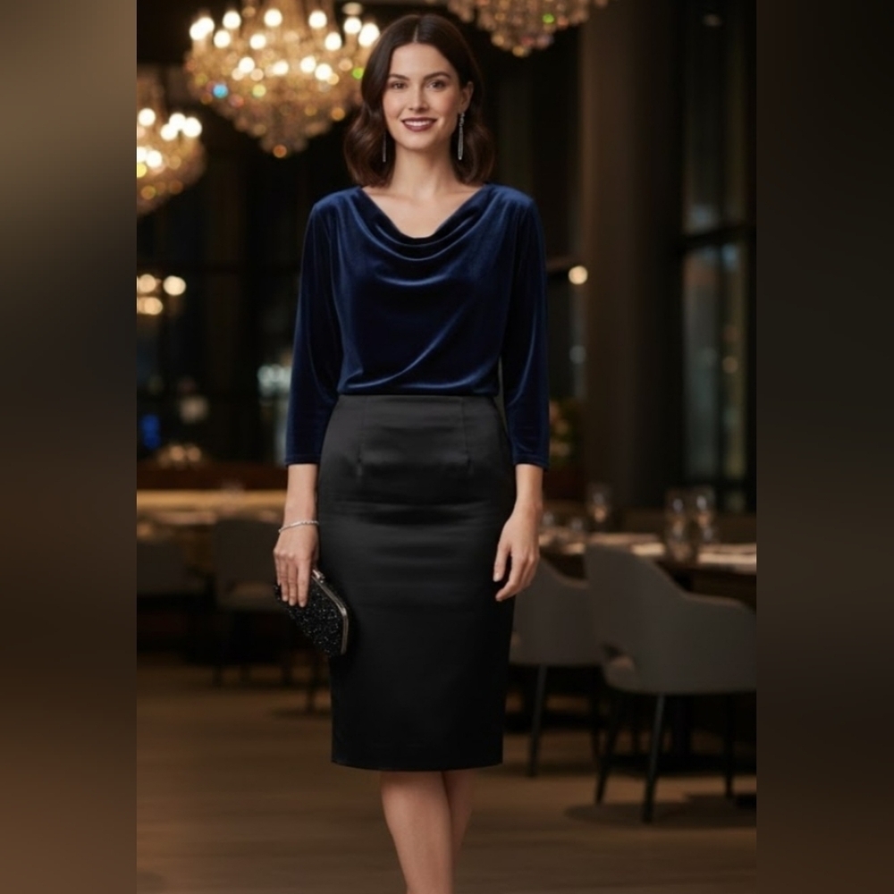 Kathy Ireland Navy Velvet Blouse
